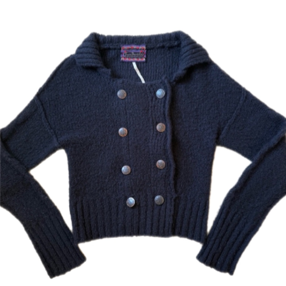 Vintage Free People Black Double-Breasted Wool Cardigan